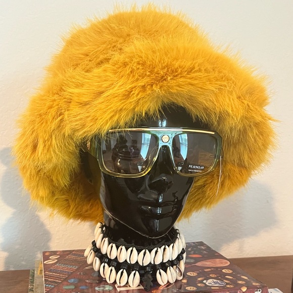 Mustard Gold Fuzzy Faux Fur Hat - Picture 8 of 13